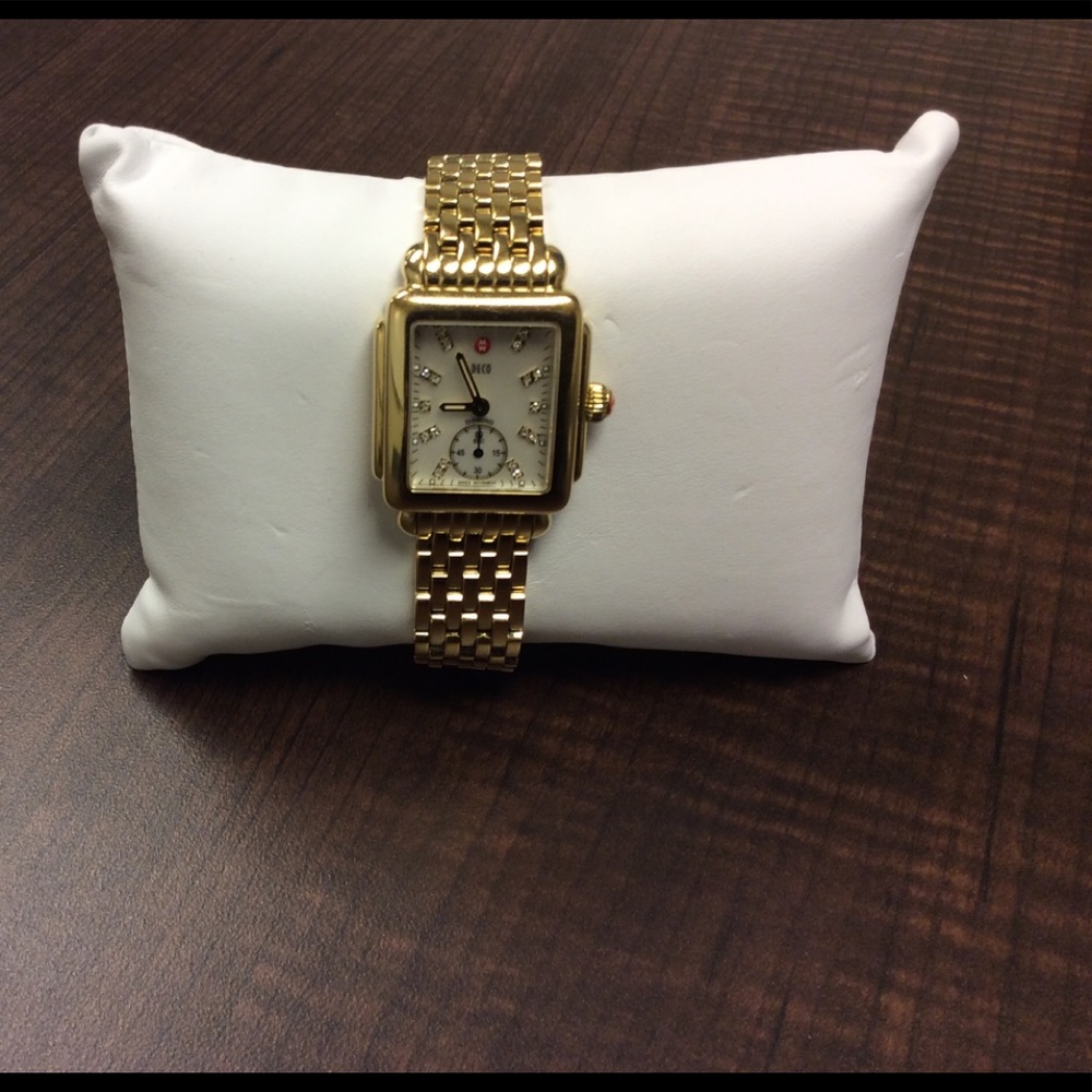 Michele Deco Gold Diamond Dial Watch
